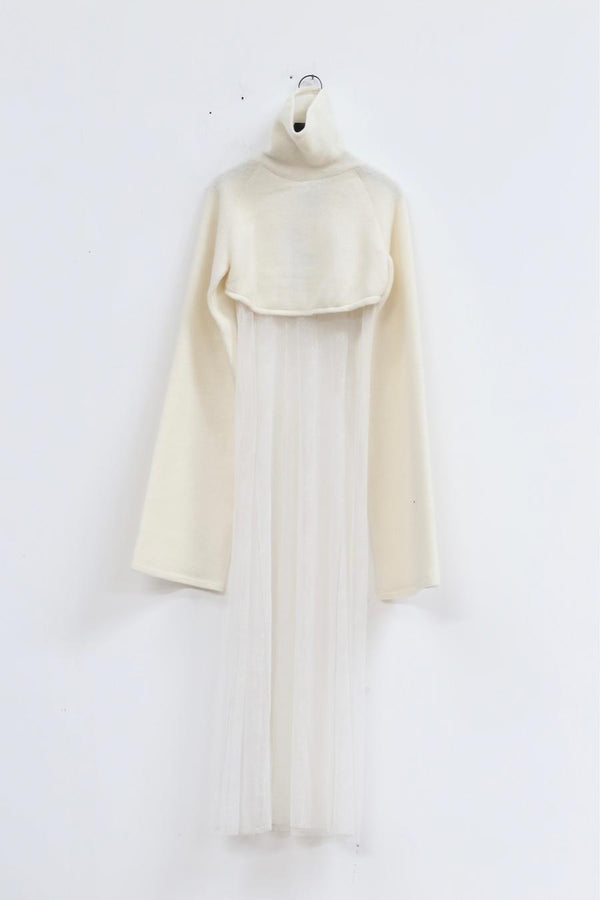 Un Morceau Wool Lace Panel Swing Dress AW22 UM222LS16 White